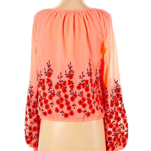 🌸FREE PEOPLE Coral Floral Embroidered boho Peasant blouse Top Med - Picture 4 of 9